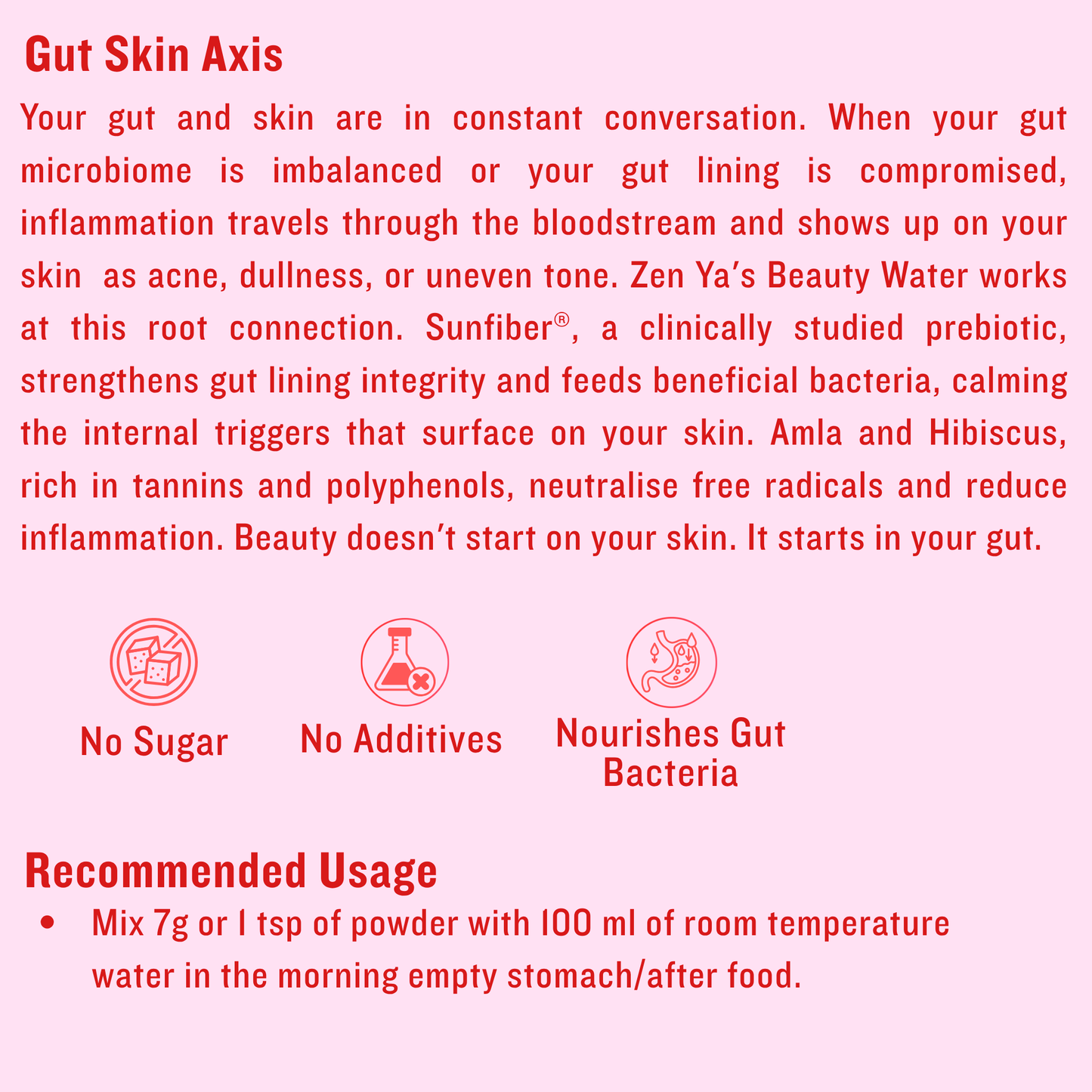 Product description for a beauty water with text on a pink background