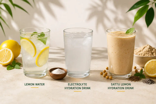 Electrolyte hydration drink vs lemon water in Indian heat.