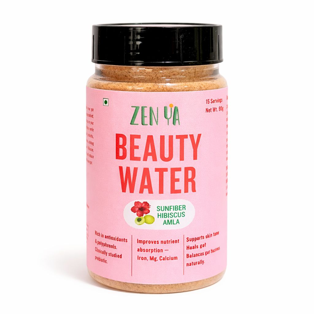 Jar of 'Zen Ya Beauty Water' on a white background