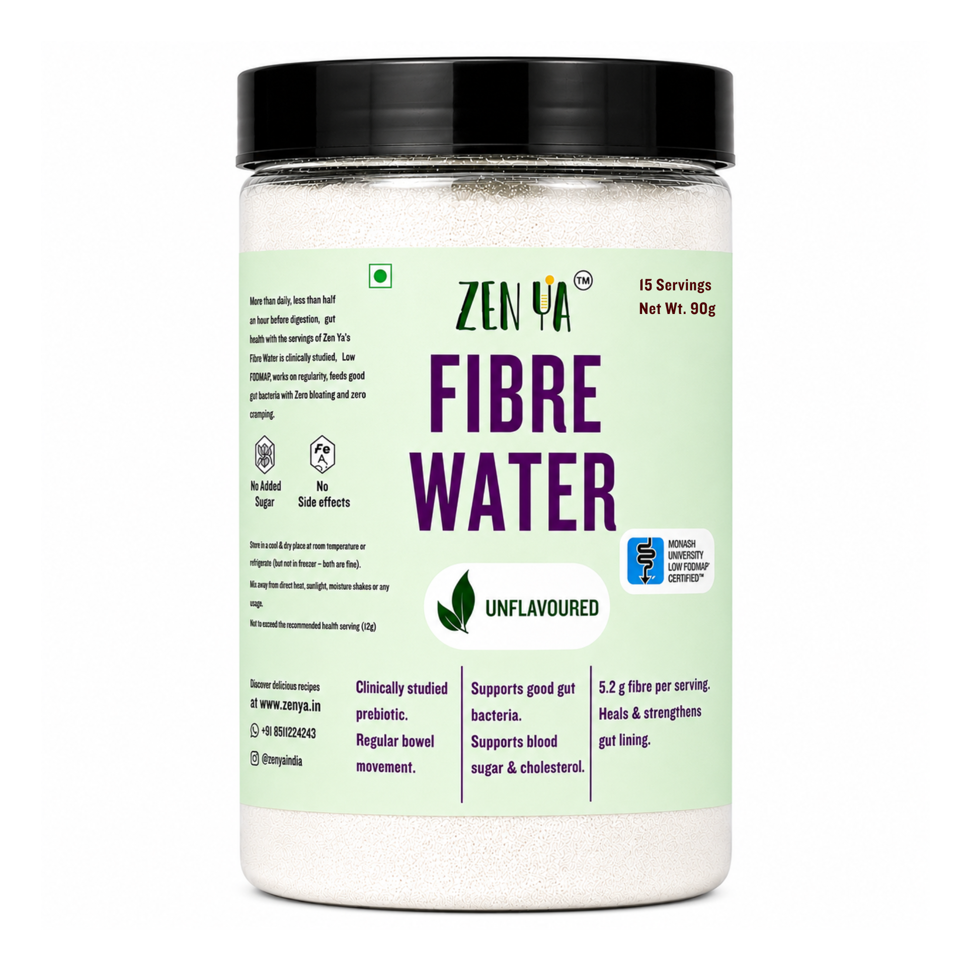 Jar of zen ya fibre water 15 servings on a white background
