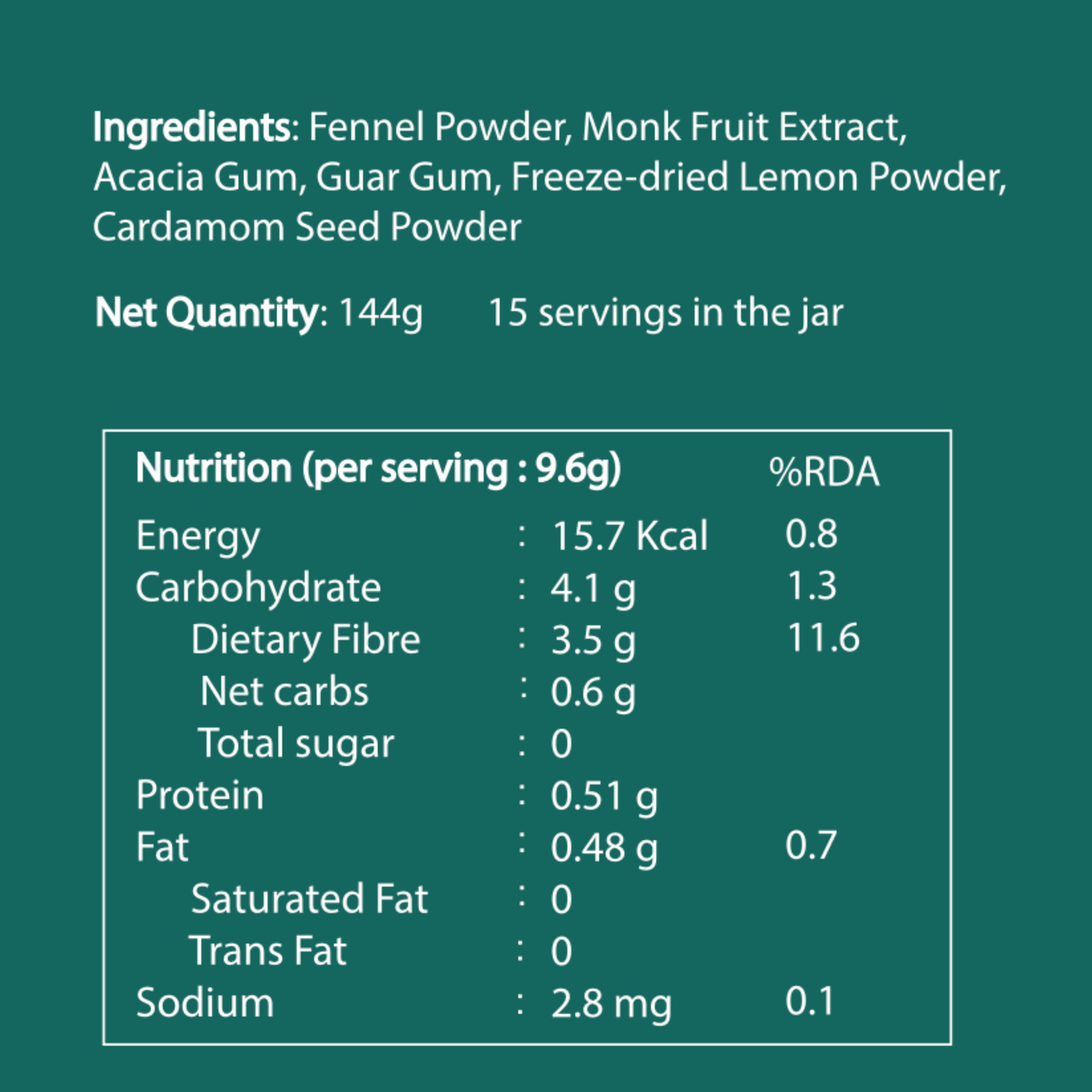 Nutritional information and ingredient list on a green background