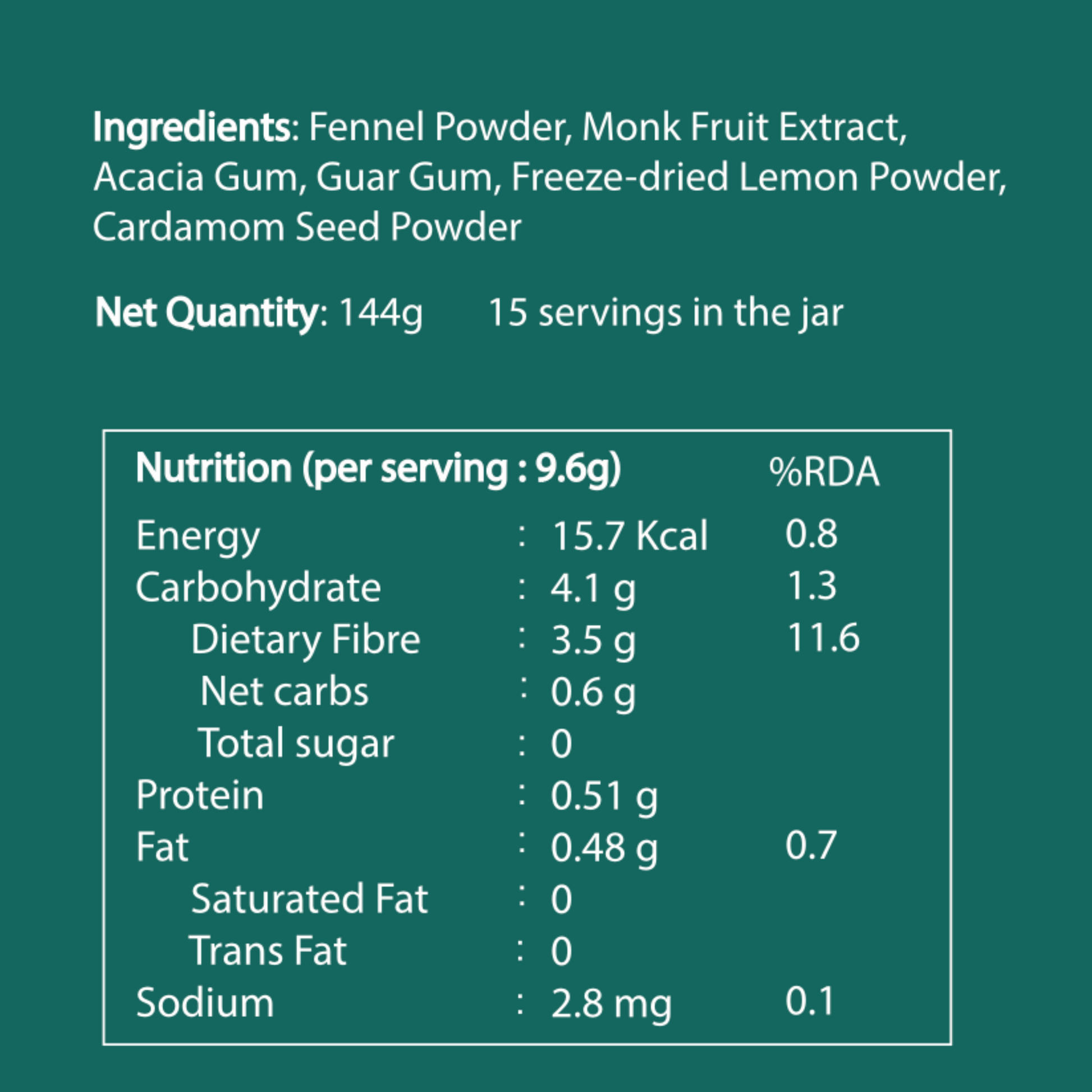 Nutritional information and ingredient list on a green background