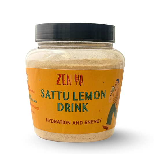 Jar of ZEN YA SATTU LEMON DRINK on a white background
